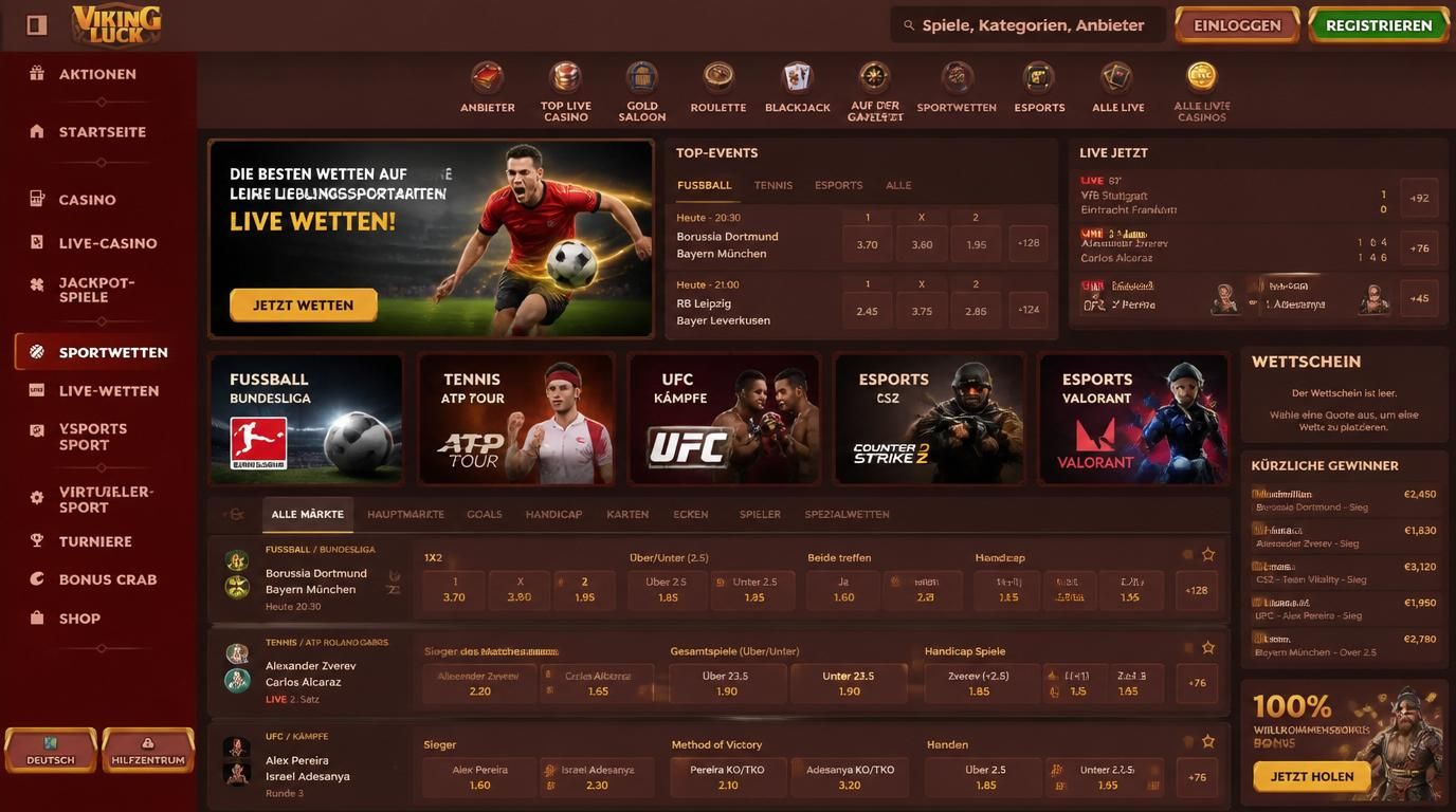 Sportartenvielfalt, Wettmärkte und Tiefe im Sportsbook bei Viking Luck Casino